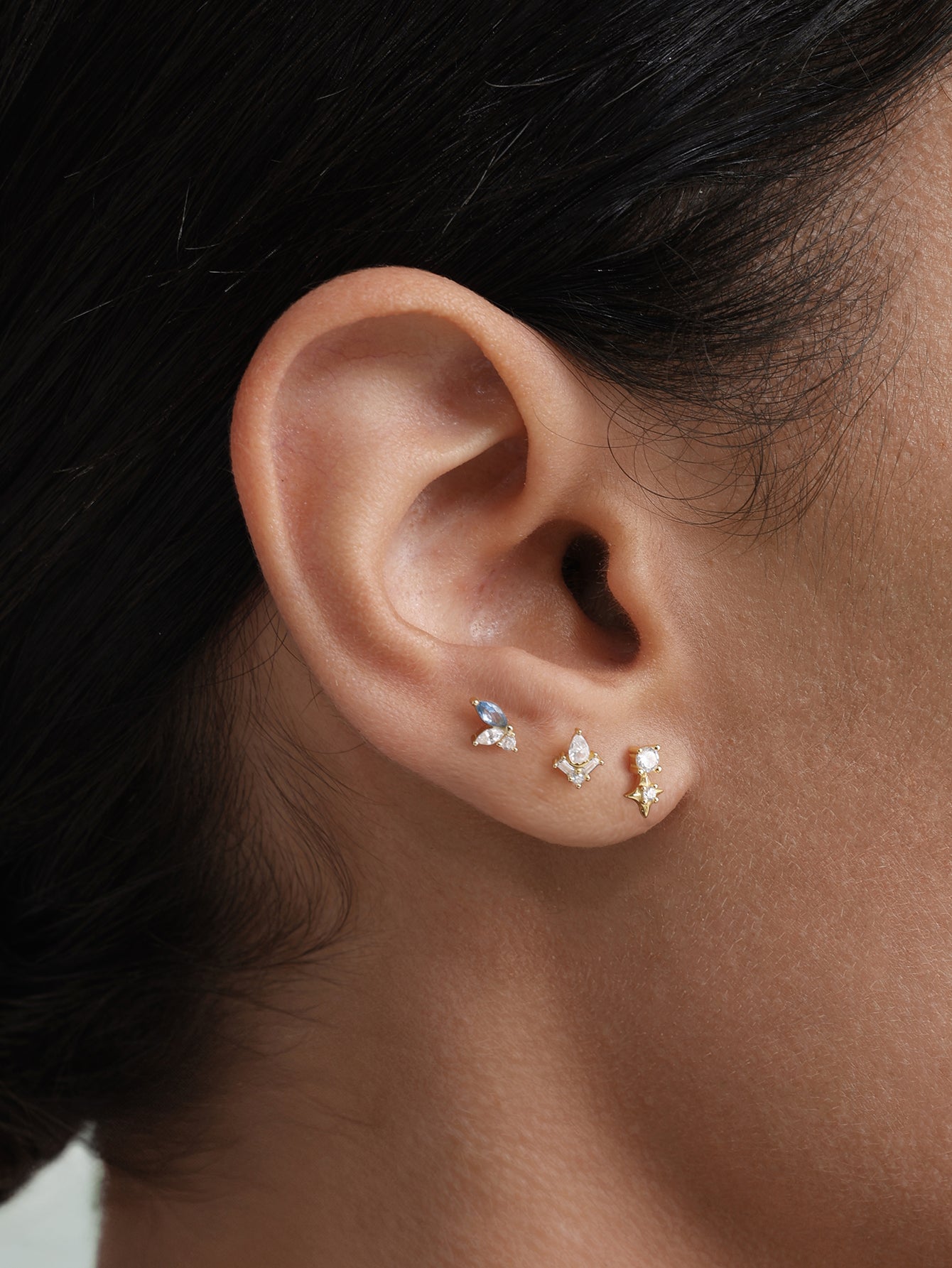 925 Sterling Silver Crown Flat End  Ear Piercing Stud Set