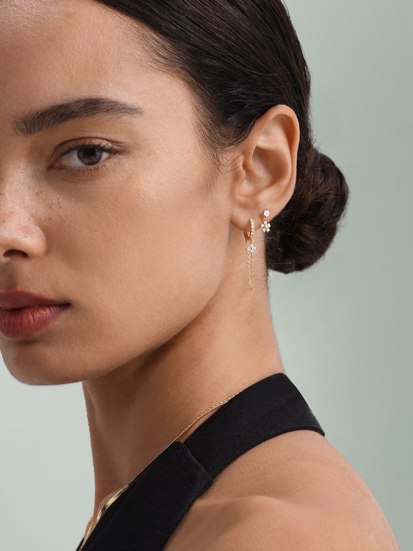 925 Sterling Silver Chain Flower Zircon Earrings