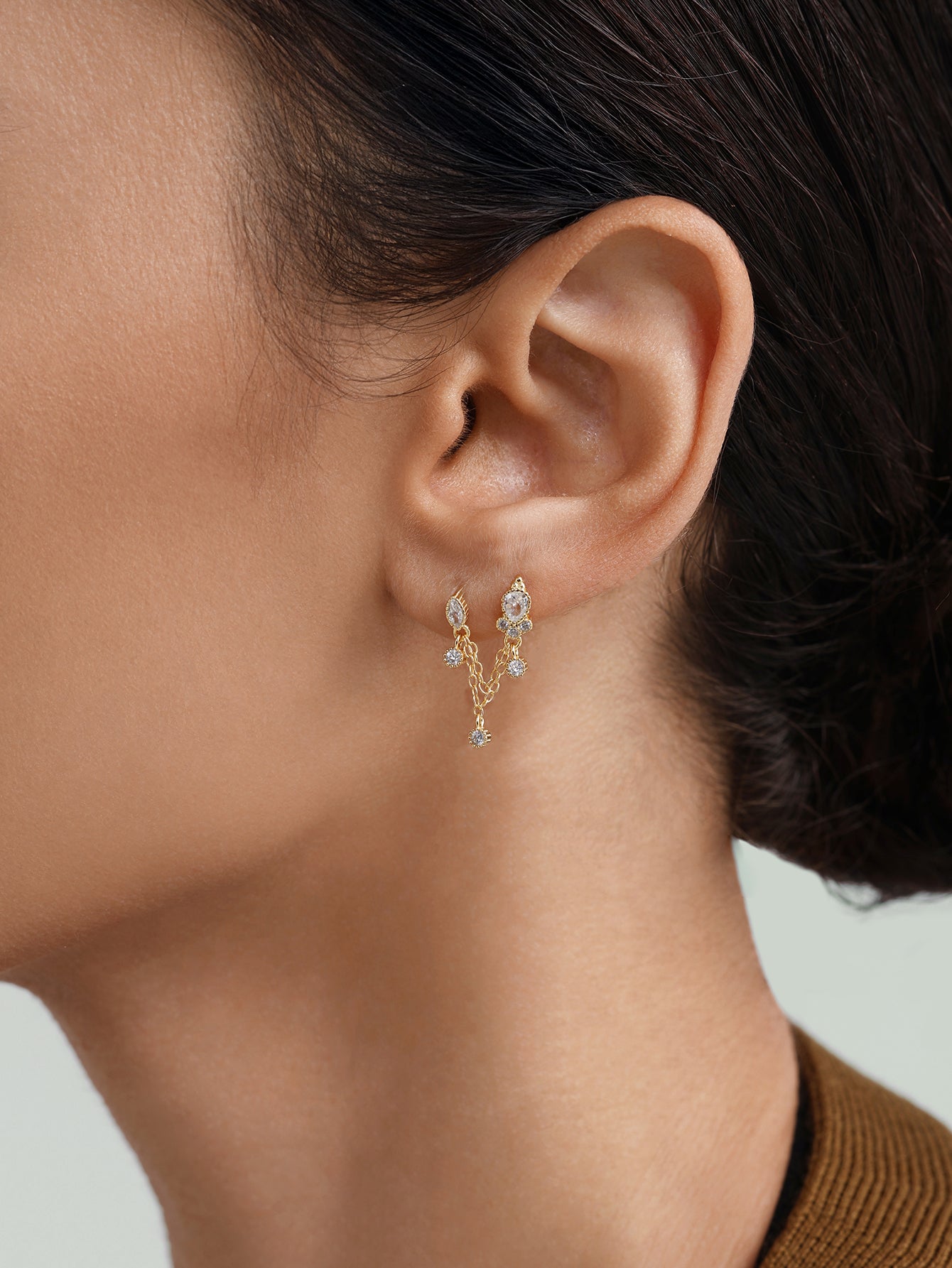 925 Sterling Silver Double Hole Tassel Ear Piercing Stud