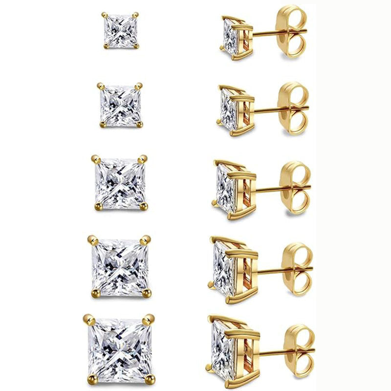 Titanium Hypoallergenic Square Zirconia Stud Earrings