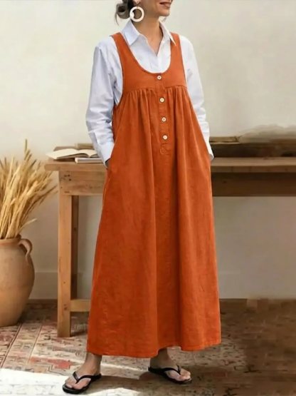 Women's Solid Color U-neck Sleeveless Casual Loose Cotton Vest Dress