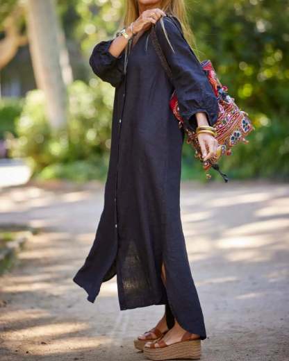 Casual long-sleeved cardigan Maxi dress
