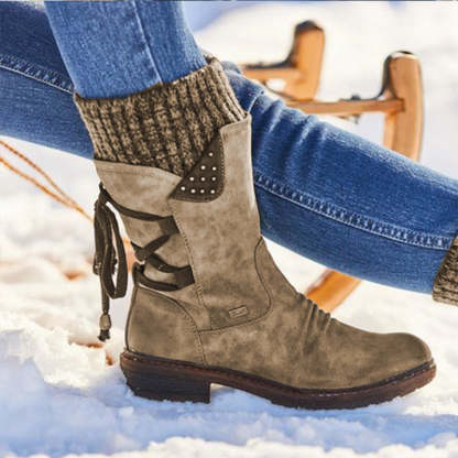 Warm Back Lace Up Leather Winter Boots