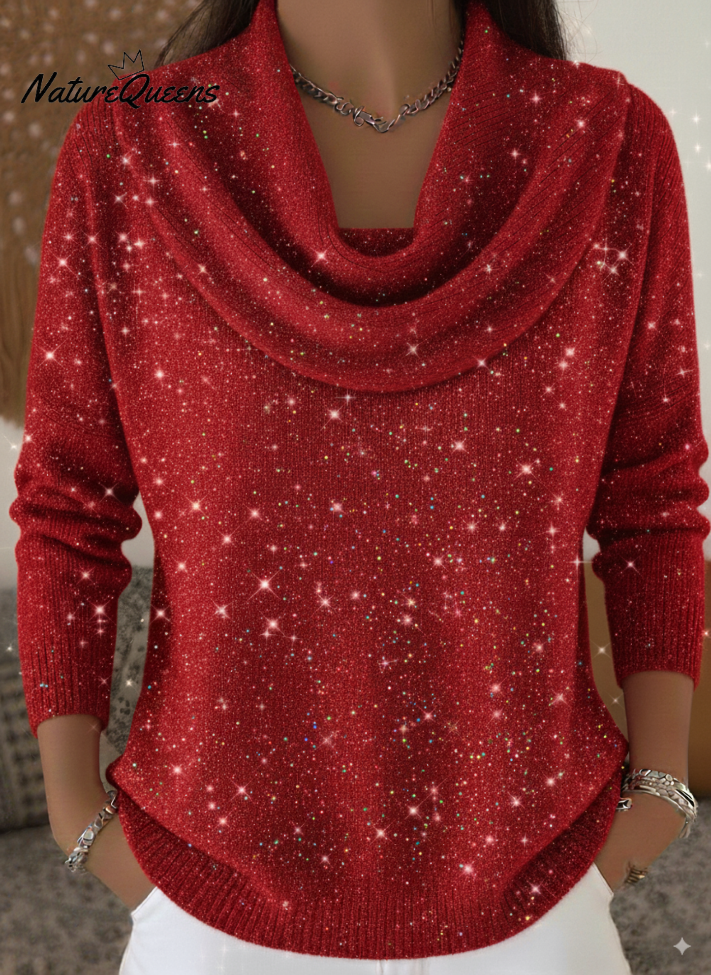 Women's Elegant Solid Color Loose Shiny Sweater