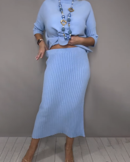 Elegant Knitted Turtleneck Sweater And Skirt Two-piece Set