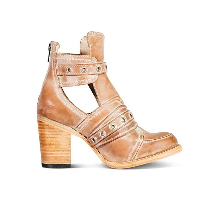 Retro Block Heel Ankle Boots Ankle Strap Buckle Boots For Women Vintage Chunky Boots