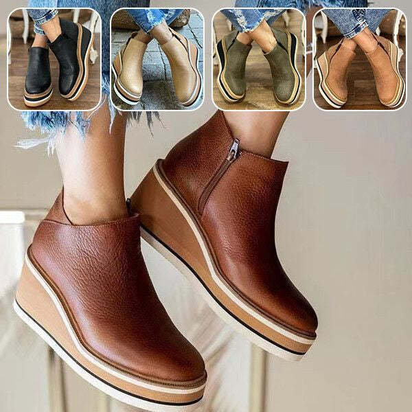 Women Comfy Slip-on Leather Ankle Walking Shoes