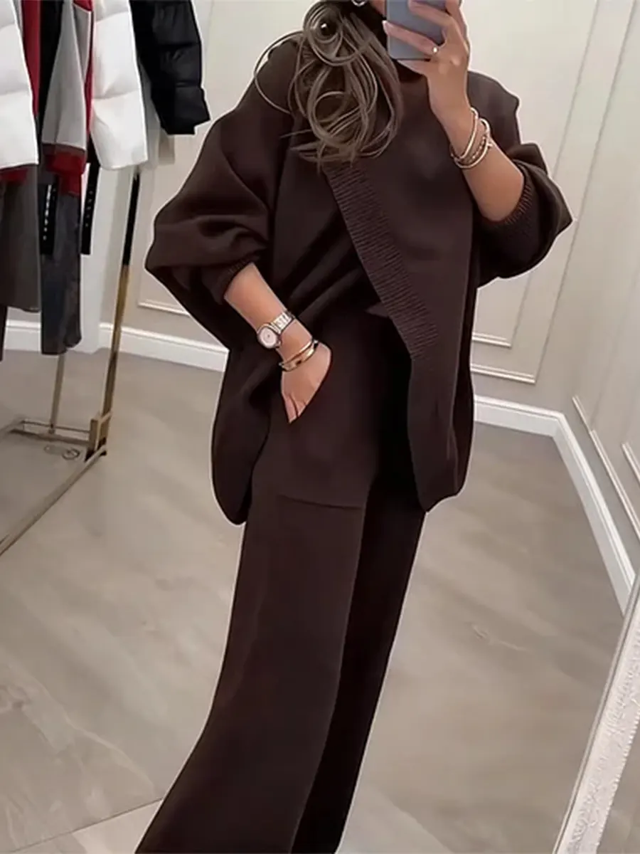 Women's Crossover Turtleneck Sweater And Trousers Two-piece Set