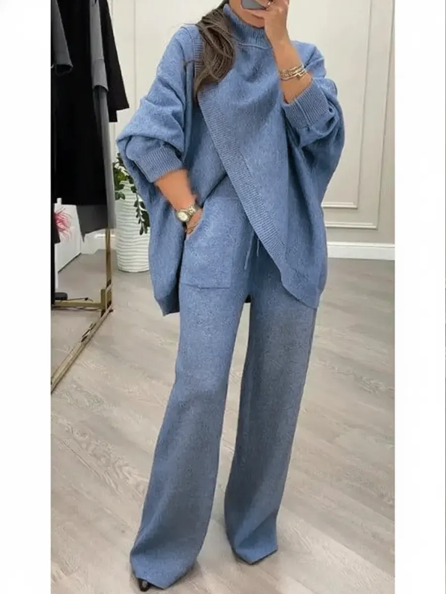 Women's Crossover Turtleneck Sweater And Trousers Two-piece Set
