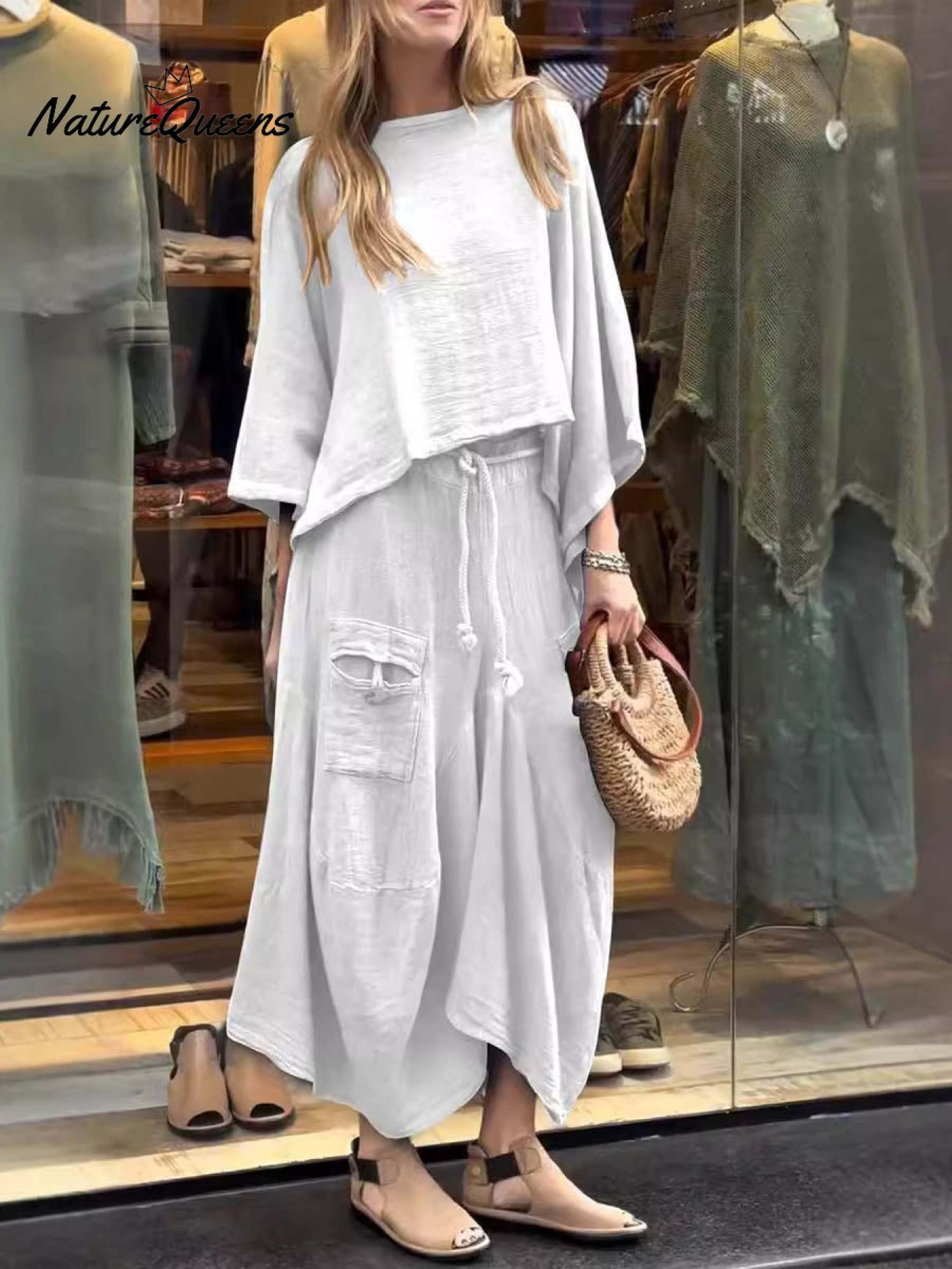 Women's Solid Color Casual Loose Elegant Stylish Skirt Two Piece Suit