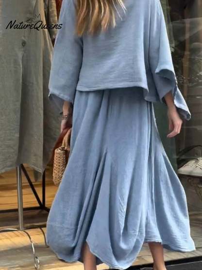 Women's Solid Color Casual Loose Elegant Stylish Skirt Two Piece Suit