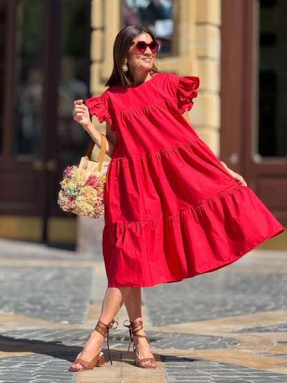 Sadie Tiered Ruffled Sleeve Dress