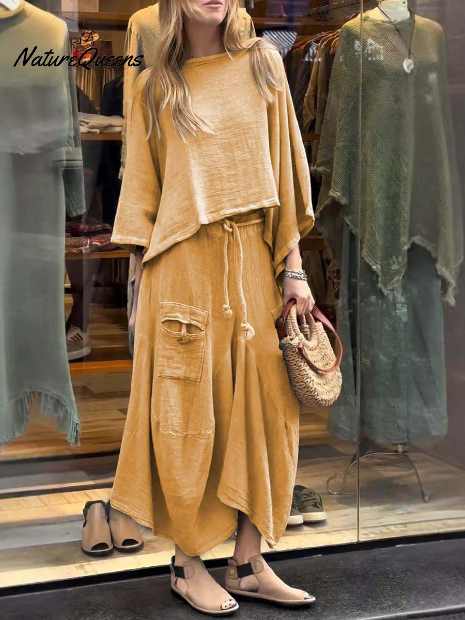 Women's Solid Color Casual Loose Elegant Stylish Skirt Two Piece Suit