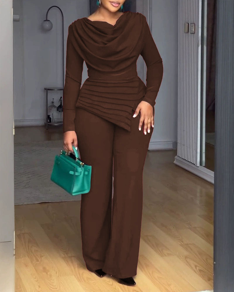 Casual Pleated Patchwork Cinched Waist Jumpsuit