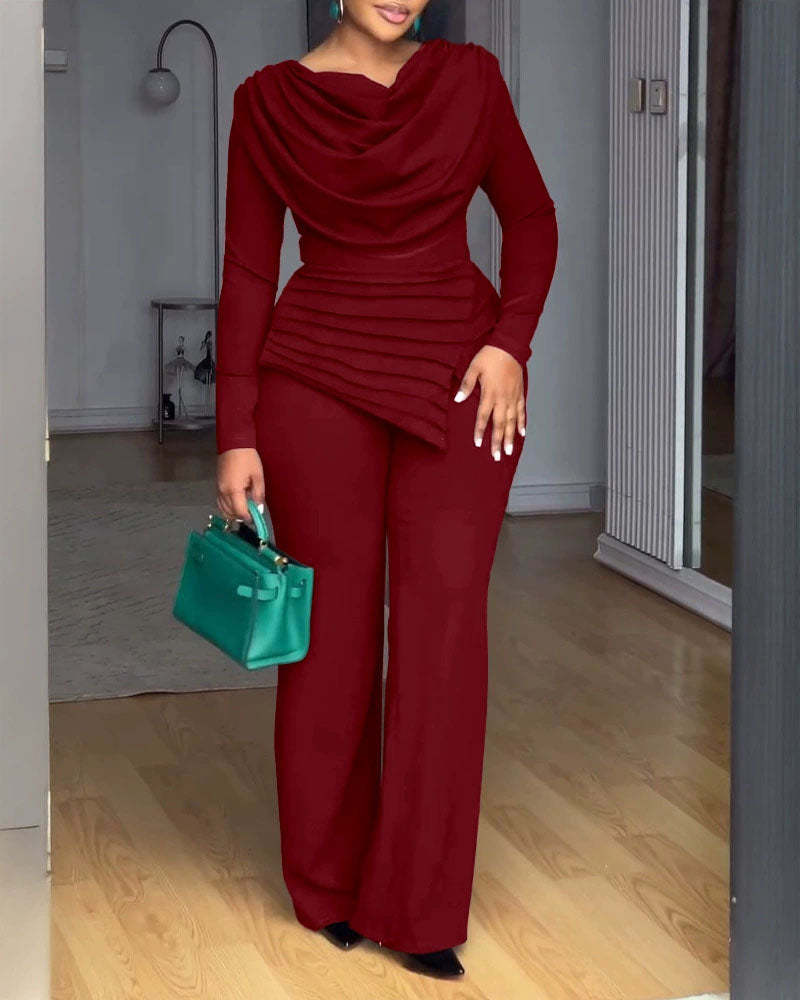Casual Pleated Patchwork Cinched Waist Jumpsuit