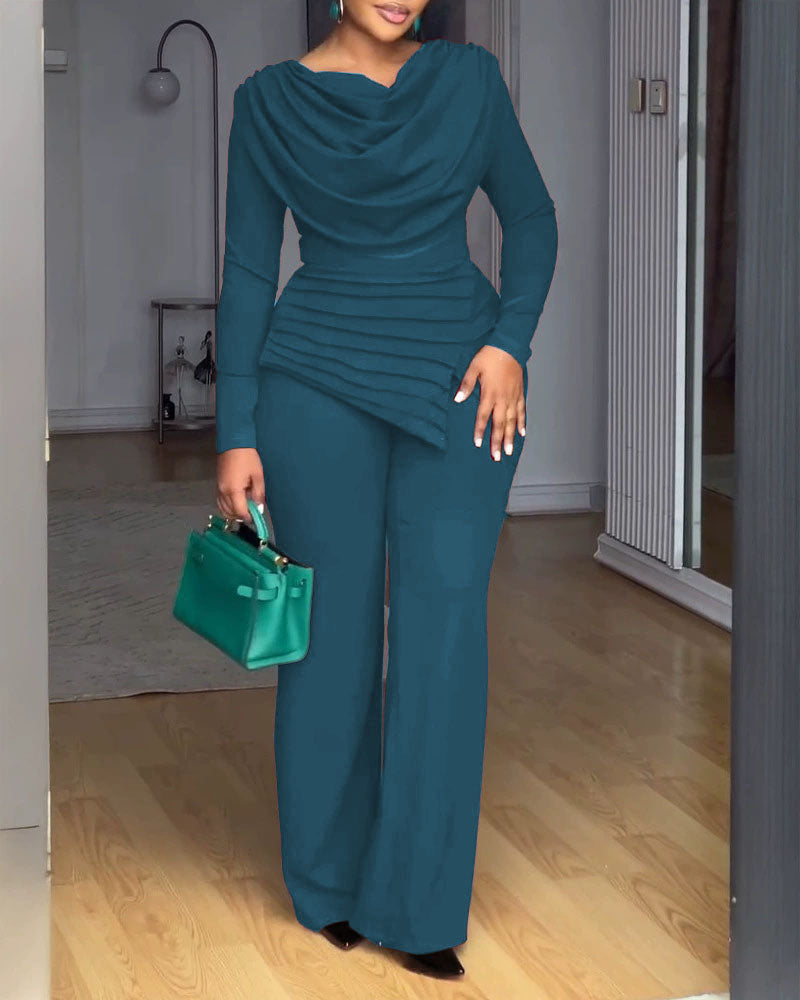 Casual Pleated Patchwork Cinched Waist Jumpsuit