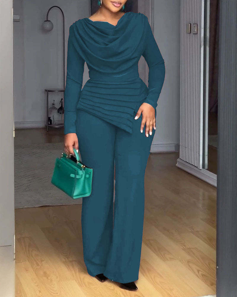 Casual Pleated Patchwork Cinched Waist Jumpsuit