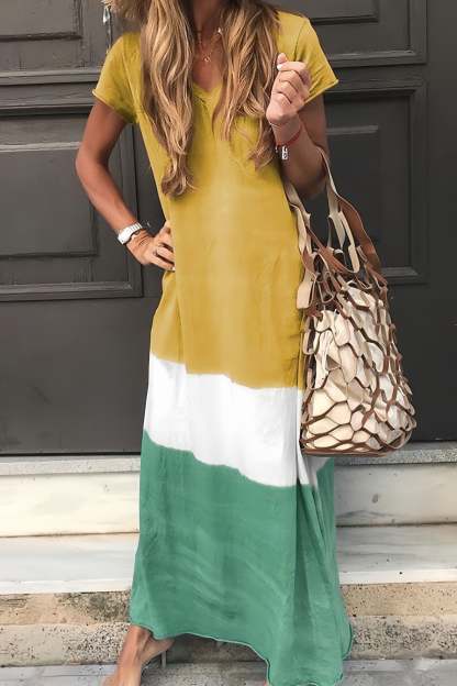  Women V Neck Short Sleeve Maxi Dress