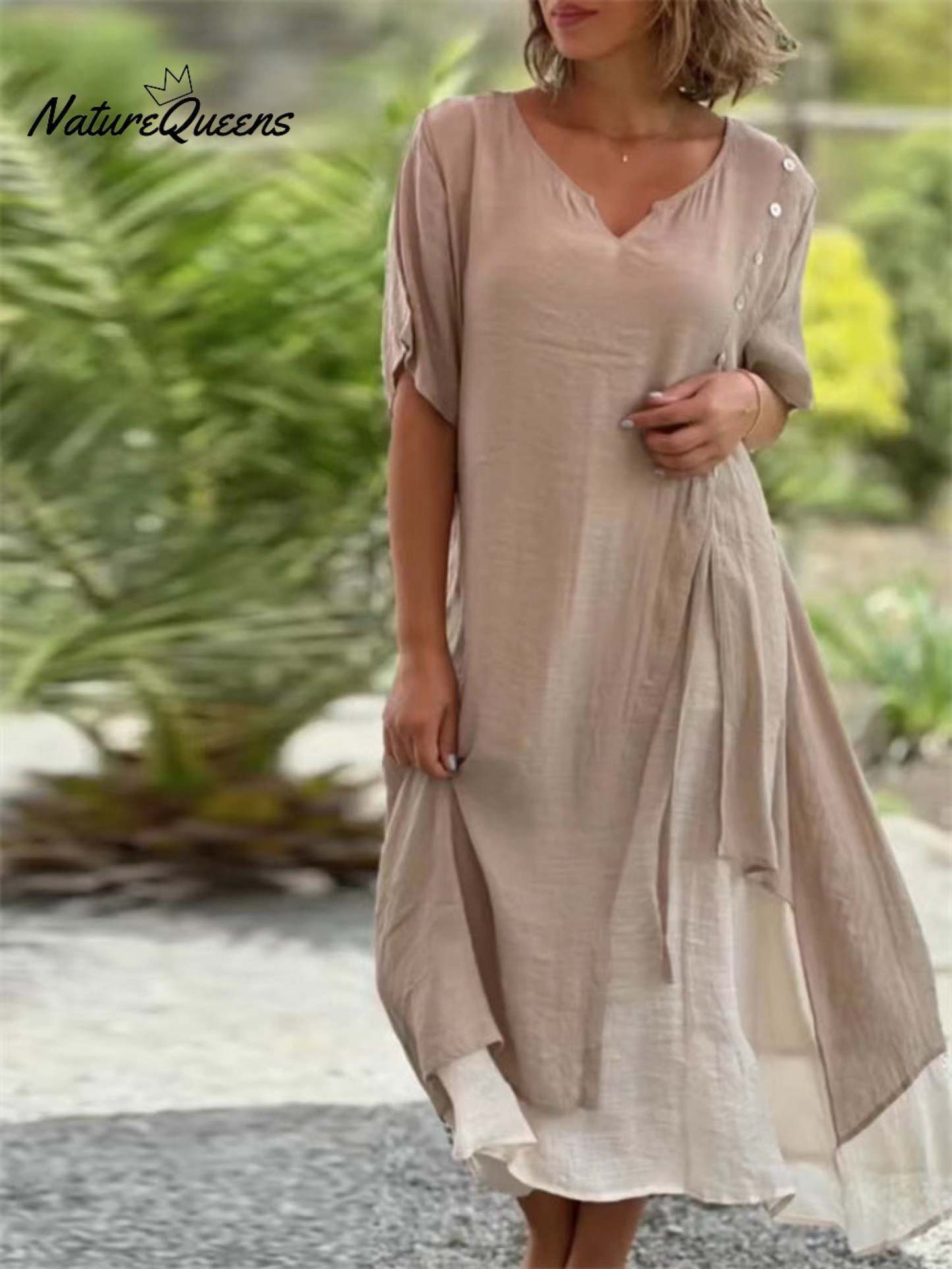 Women's Country Style V Neck Short Sleeve Irregular Hem Dress