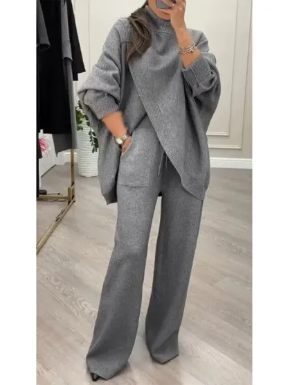 Women's Crossover Turtleneck Sweater And Trousers Two-piece Set