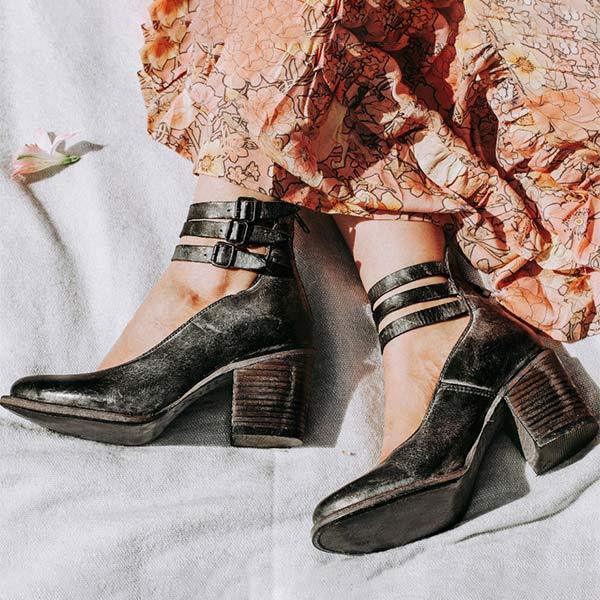 Women'S Retro High Heel Square Heel Pumps