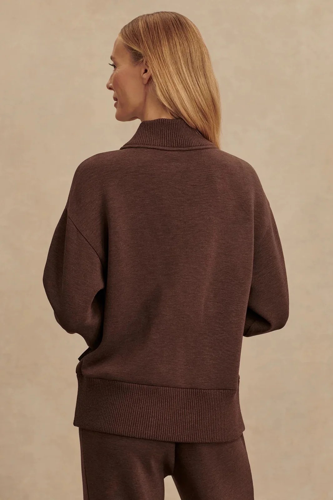 Meet The Autumn Ribbed Zipper Neck Sweatshirt and Elastic Waist Pocketed Loose Pants Set