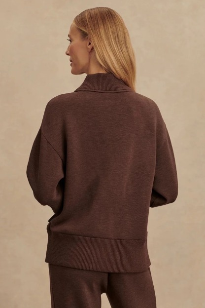 Meet The Autumn Ribbed Zipper Neck Sweatshirt and Elastic Waist Pocketed Loose Pants Set