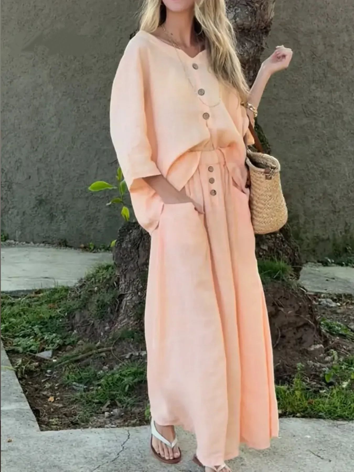 Casual Solid Color Loose Two-Piece Dress Set