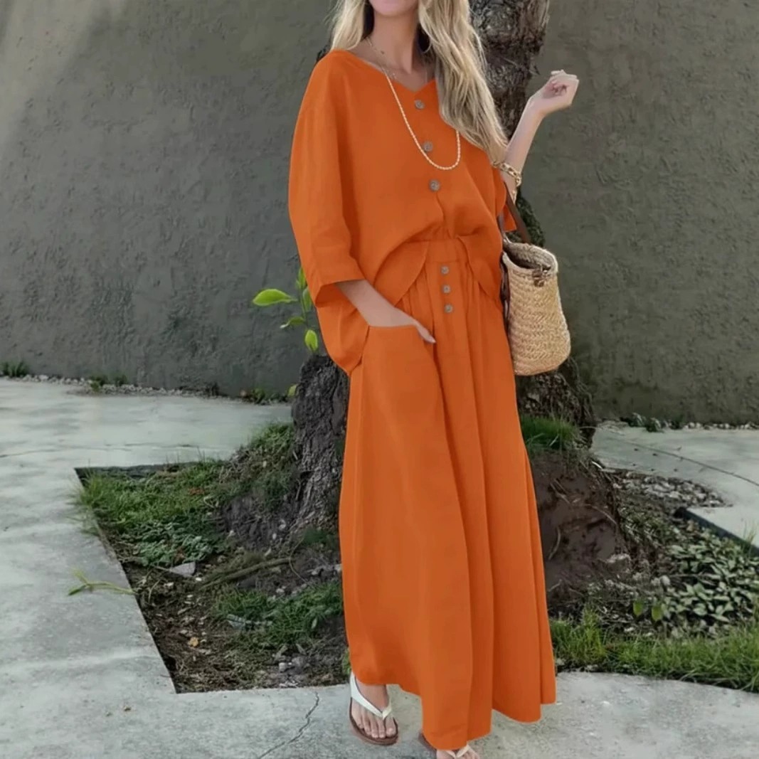 Casual Solid Color Loose Two-Piece Dress Set