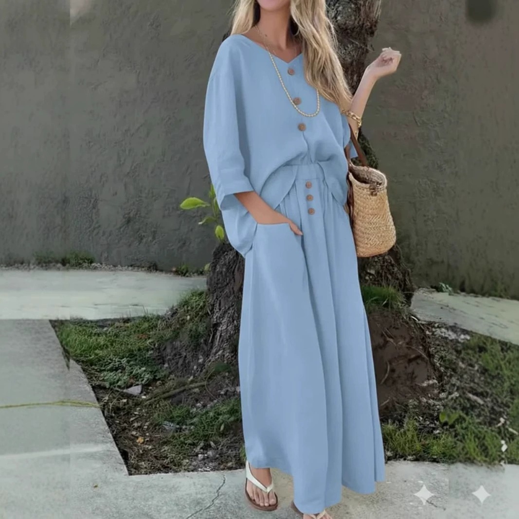 Casual Solid Color Loose Two-Piece Dress Set