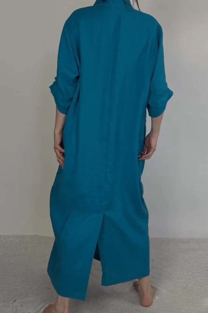 Spring Fall Maxi Dress Robe Baggy Cross V Neck Solid Color Large Pocket Retro A-line Bohemian