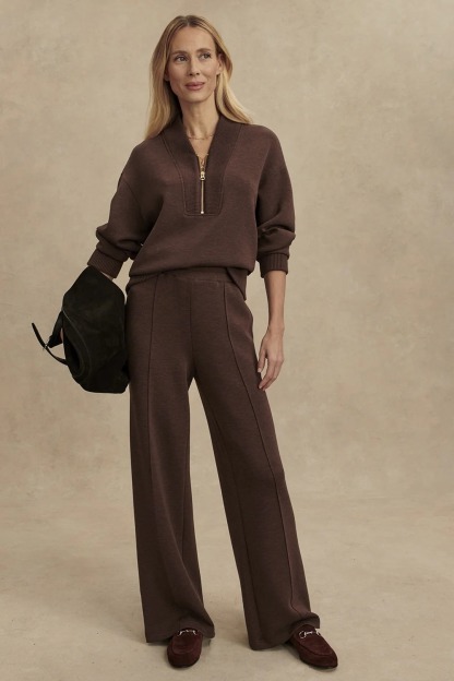 Meet The Autumn Ribbed Zipper Neck Sweatshirt and Elastic Waist Pocketed Loose Pants Set