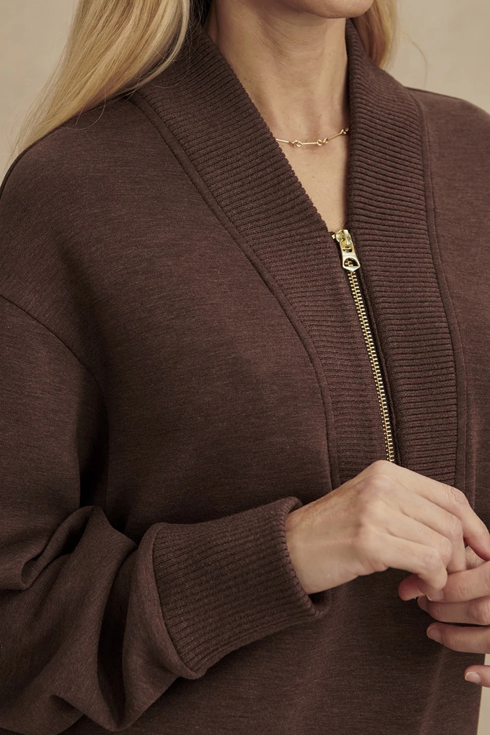 Meet The Autumn Ribbed Zipper Neck Sweatshirt and Elastic Waist Pocketed Loose Pants Set