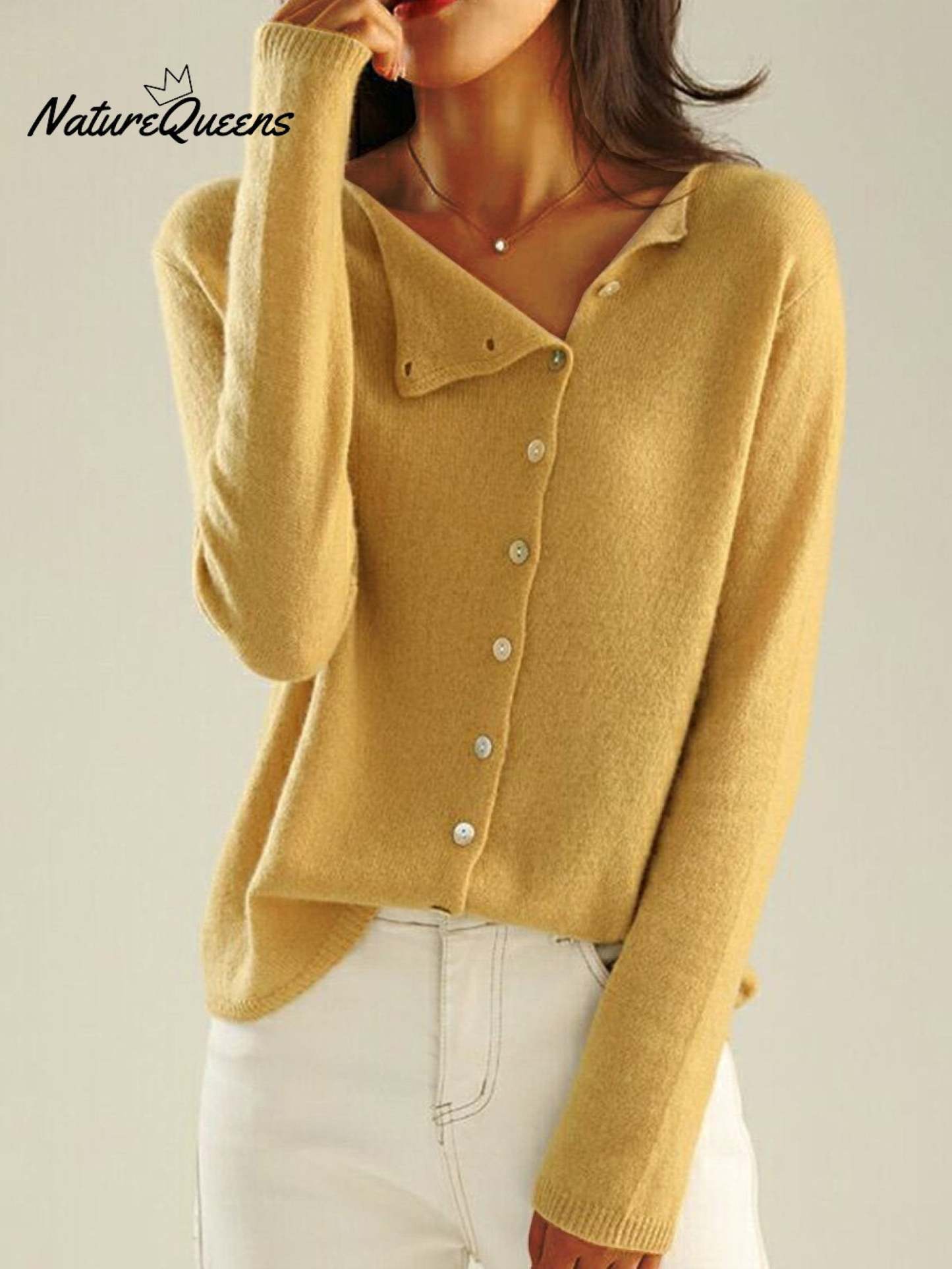 Women's Retro Style Round Neck Single-Row Button Cashmere Knit Thin Cardigan