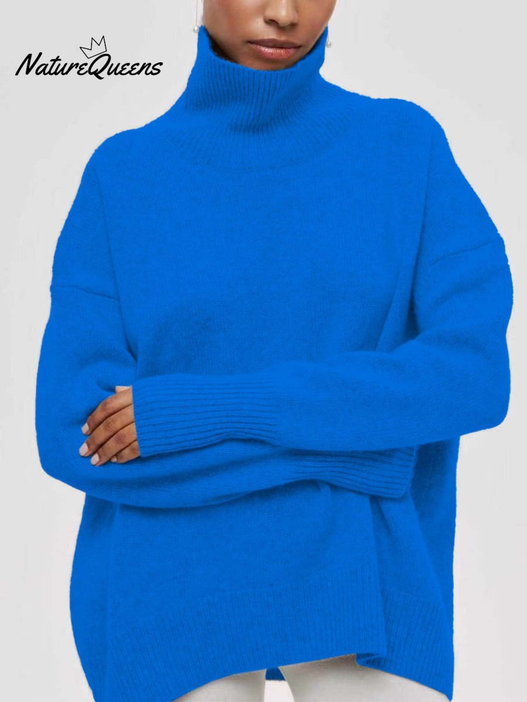 Women's Solid Color Stylish Long-sleeved Loose turtleneck Warm Casual 