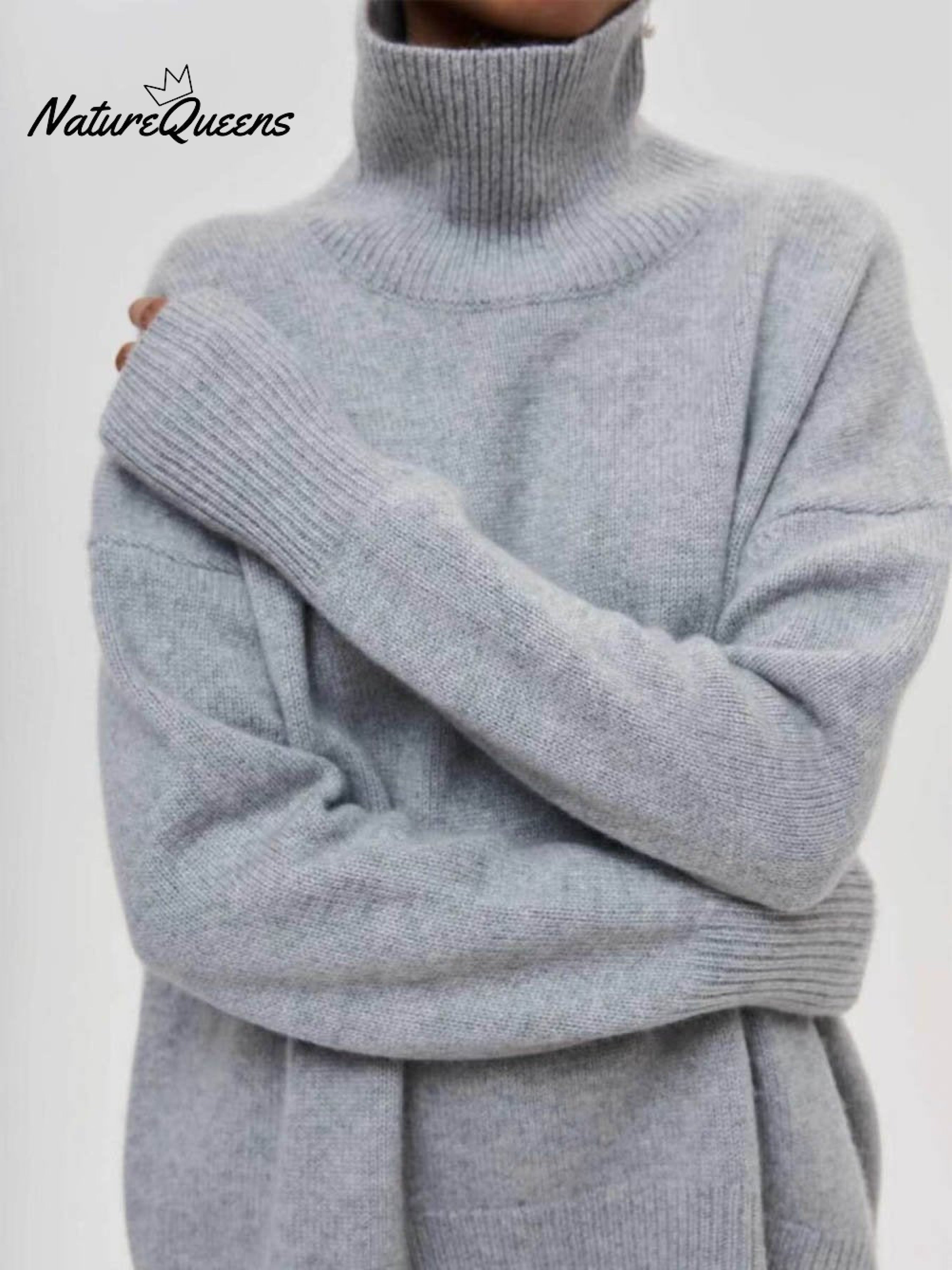 Women's Solid Color Stylish Long-sleeved Loose turtleneck Warm Casual Knitted Sweater