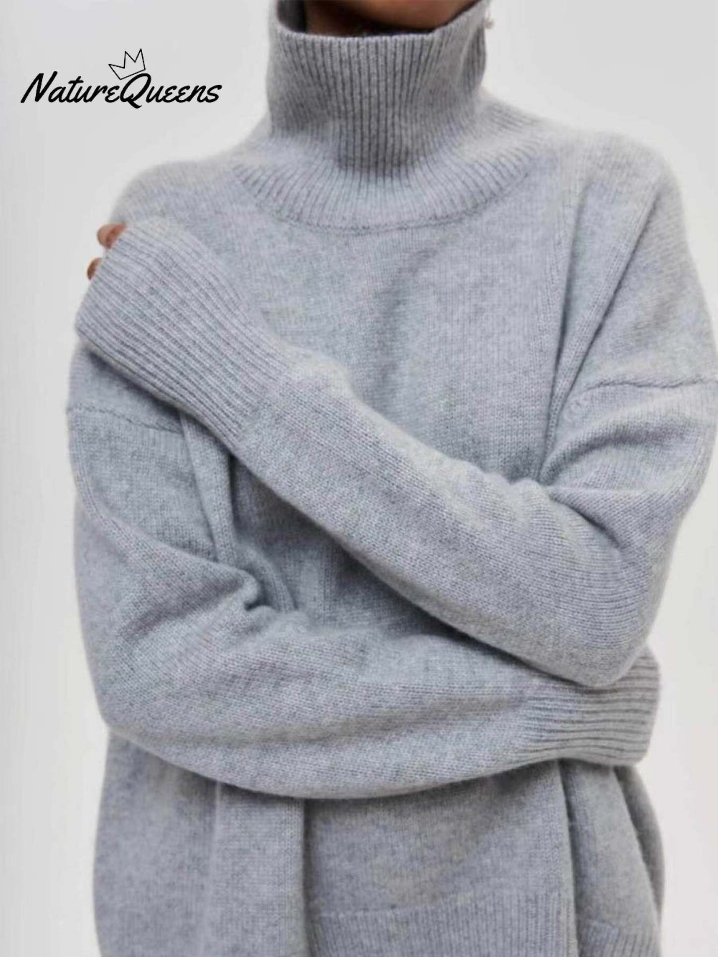 Women's Solid Color Stylish Long-sleeved Loose turtleneck Warm Casual Knitted Sweater
