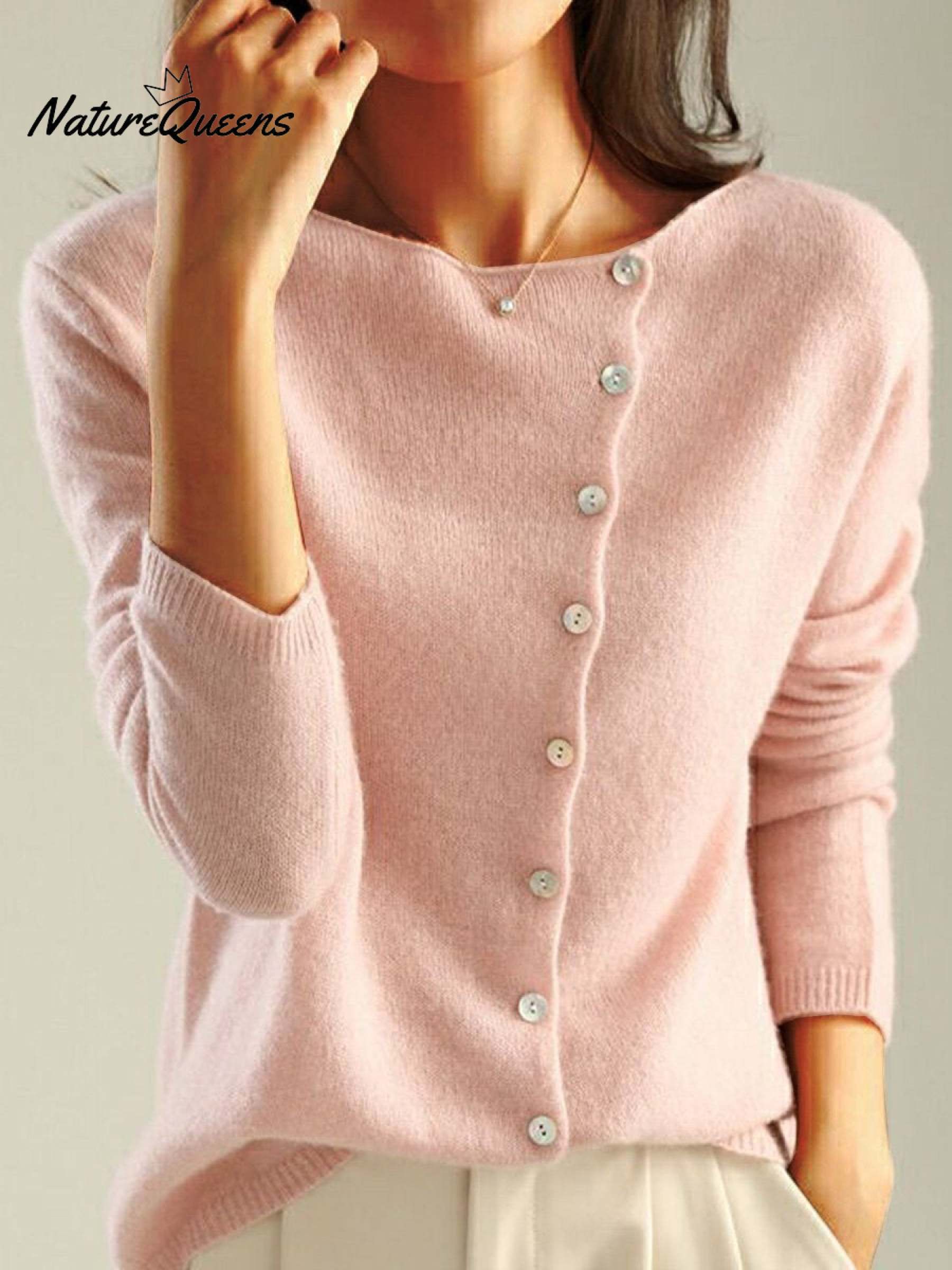 Women's Retro Style Round Neck Single-Row Button Cashmere Knit Thin Cardigan