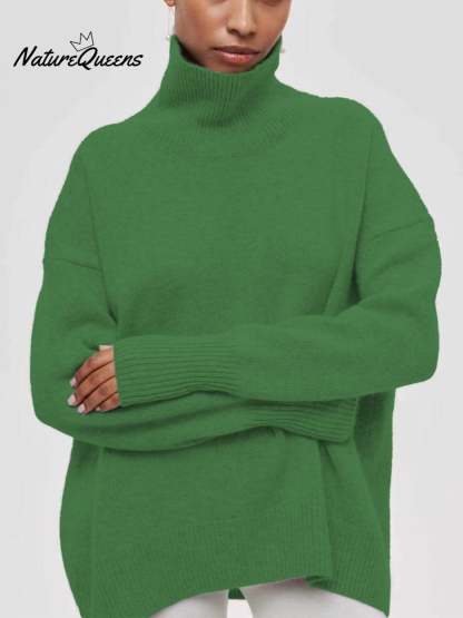 Women's Solid Color Stylish Long-sleeved Loose turtleneck Warm Casual Knitted Sweater