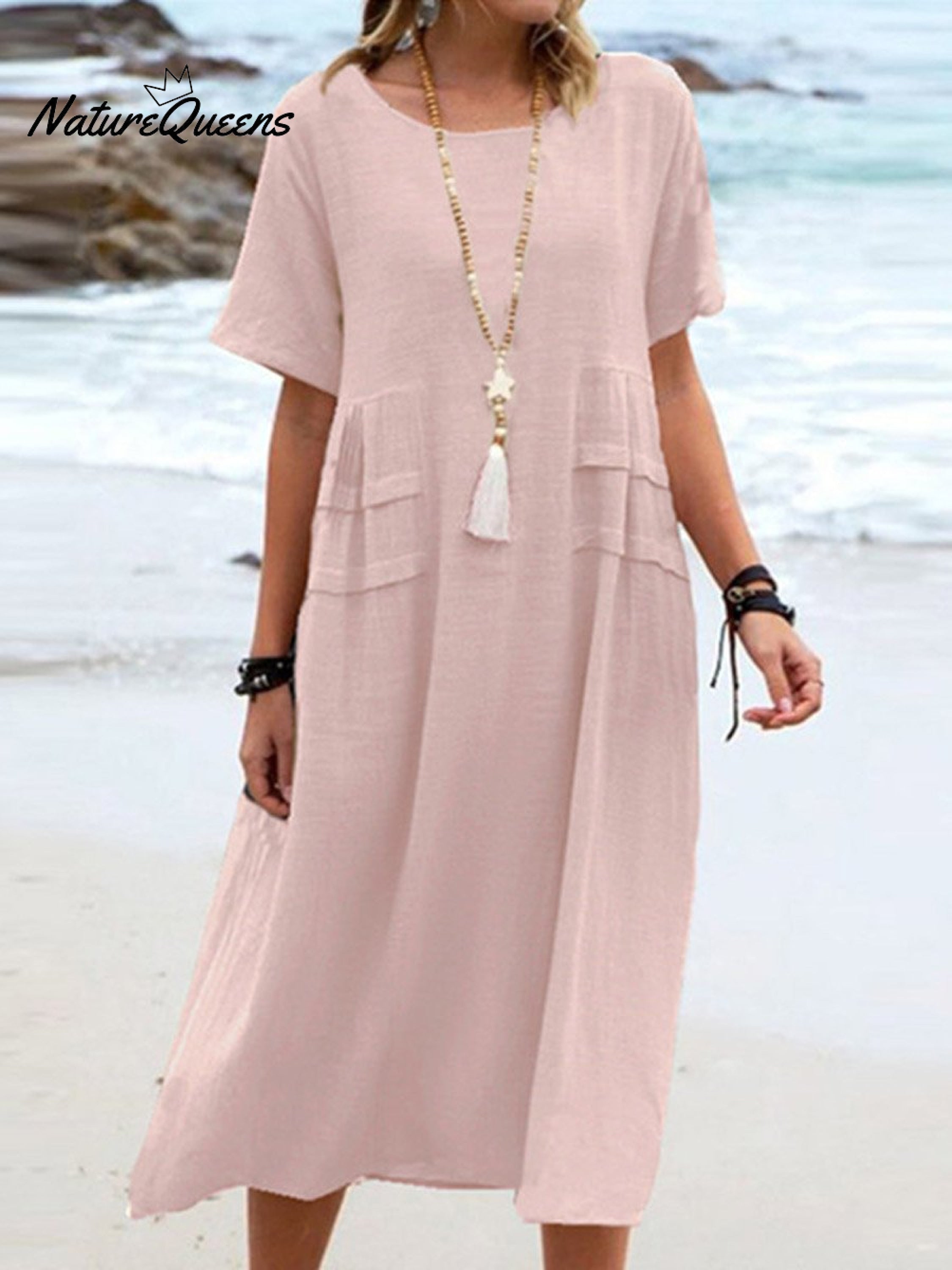 Women's Solid Color Loose Elegant Casual Cotton And Linen Dress