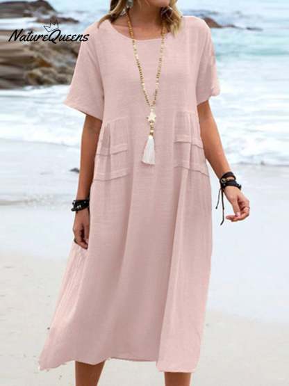 Women's Solid Color Loose Elegant Casual Cotton And Linen Dress