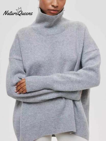 Women's Solid Color Stylish Long-sleeved Loose turtleneck Warm Casual Knitted Sweater