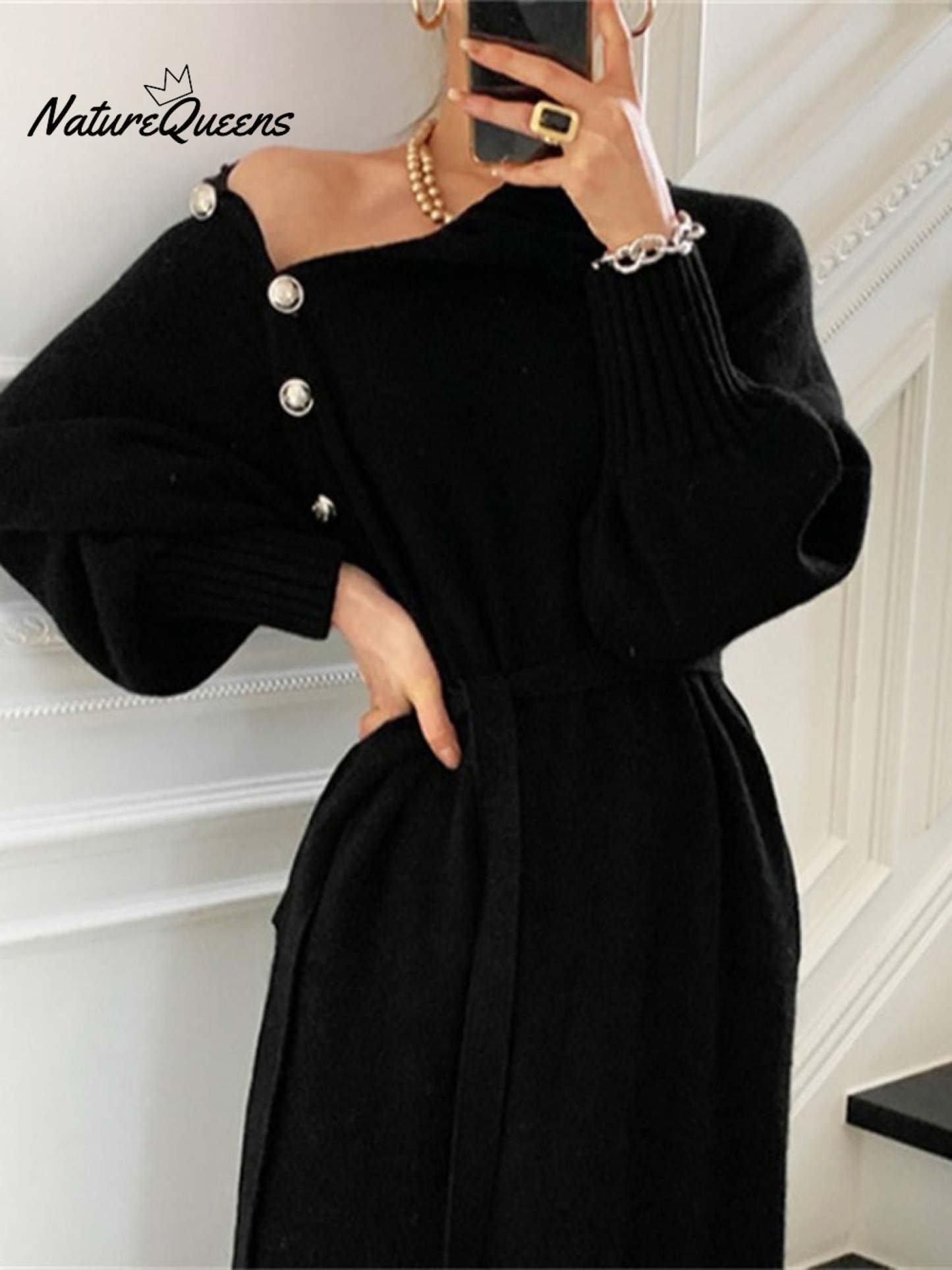 Women's Elegant Casual Turtleneck Long Knitted Dress