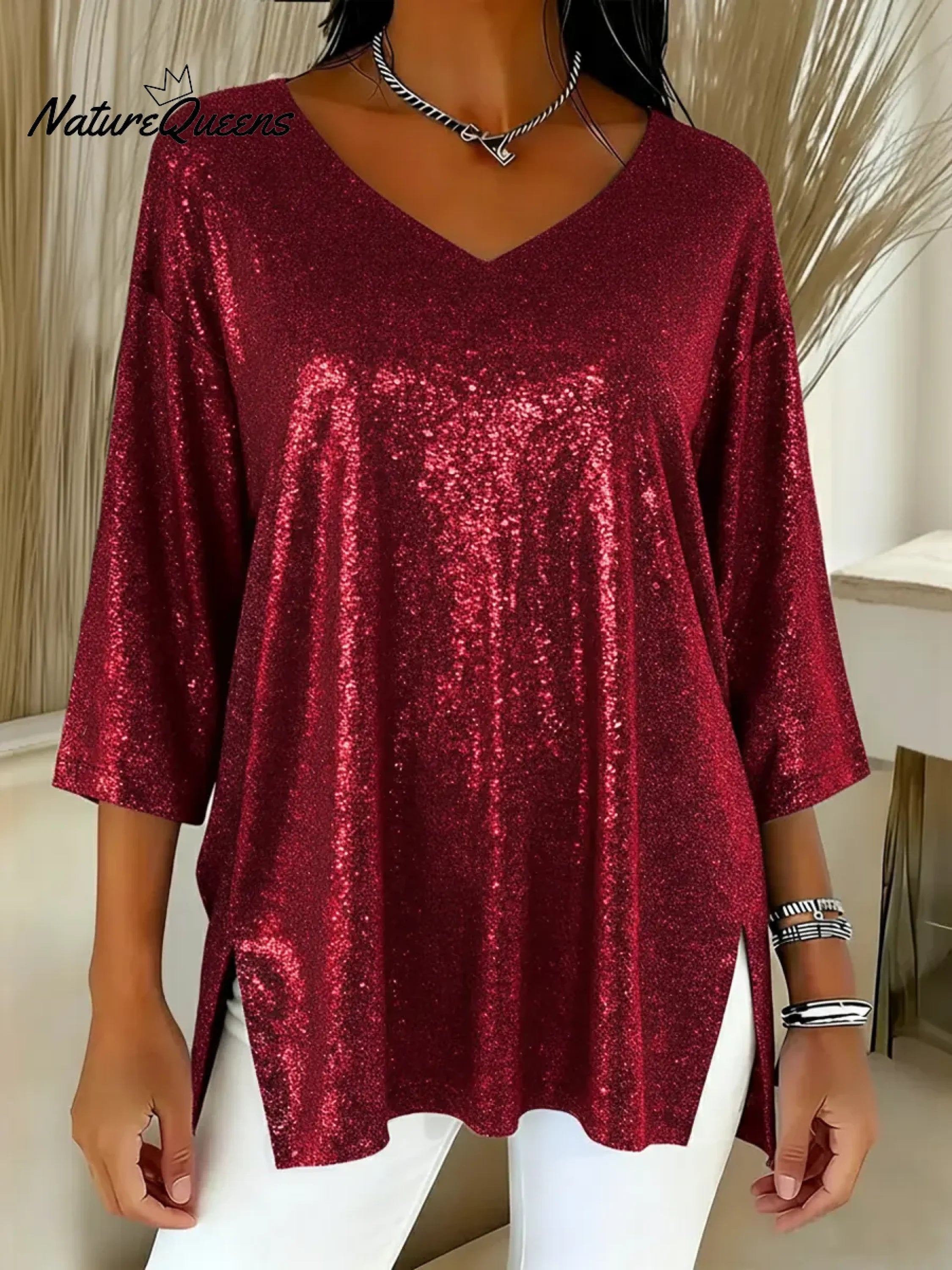 Women's Sparkly Christmas V-neck Top