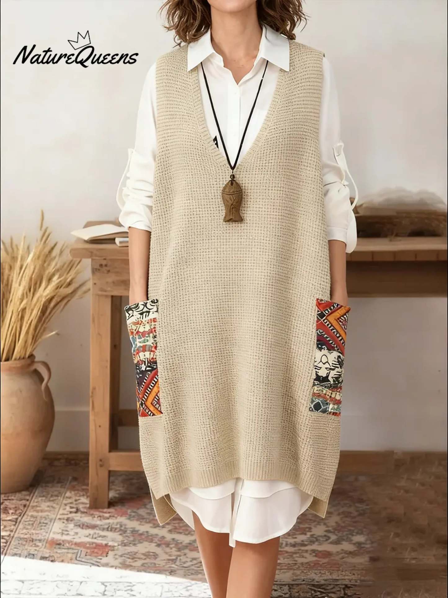 Women's V-neck Sleeveless Casual Loose Knit Dress