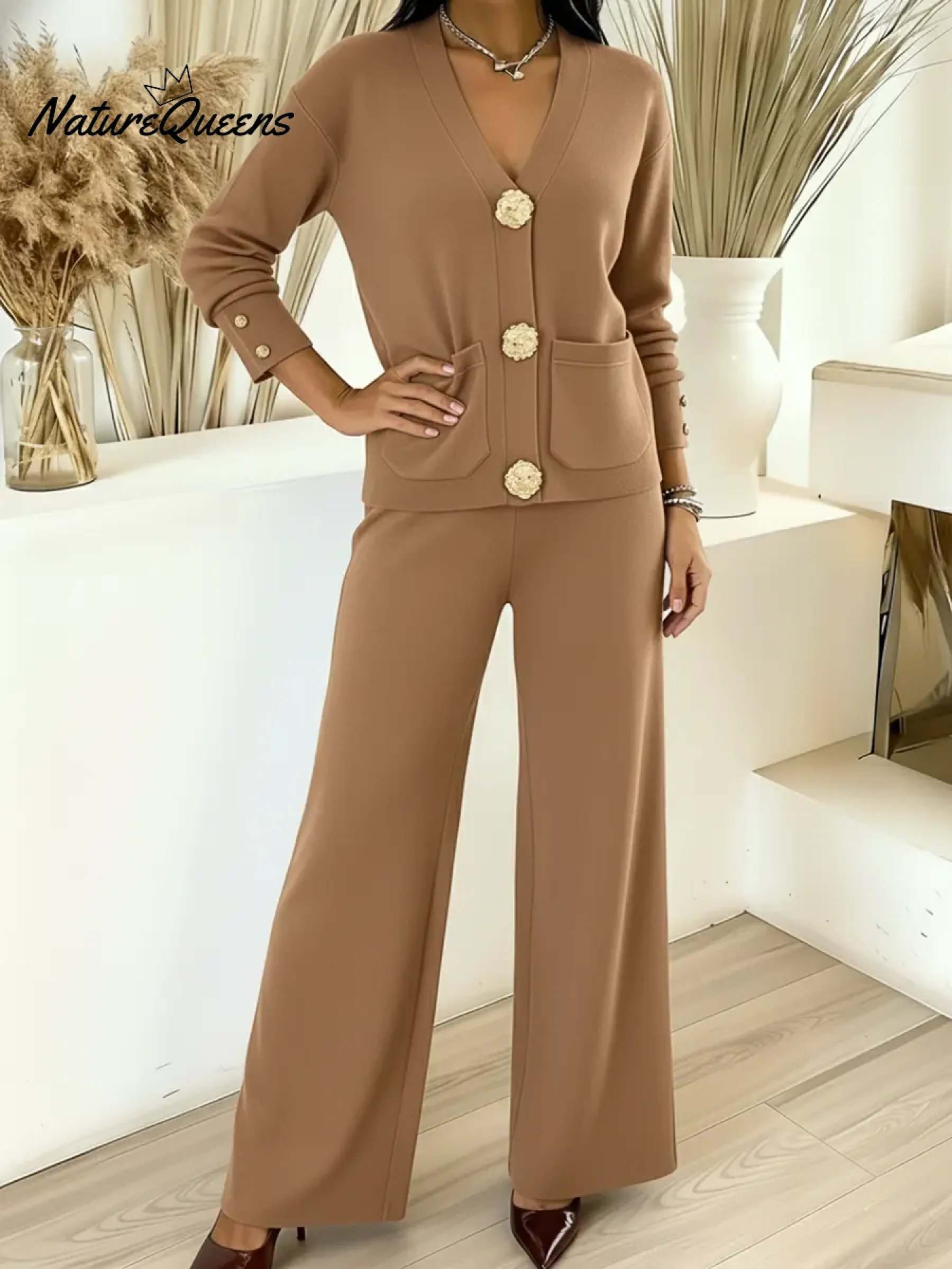 Women's Long-sleeved Cardigan And Trousers Two-piece Set