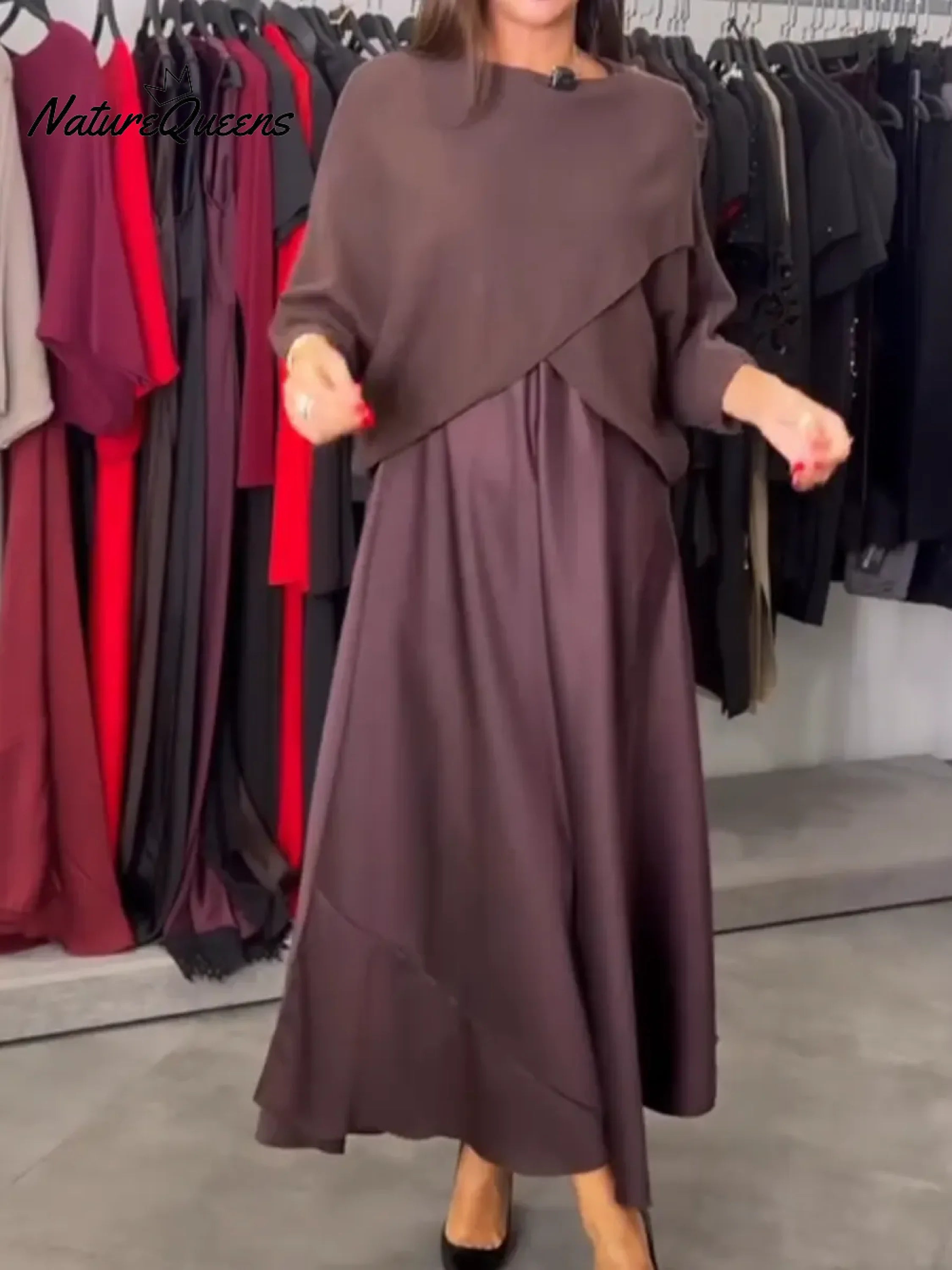 Women's Knitted Sweater And Satin Slip Dress Two-piece Set