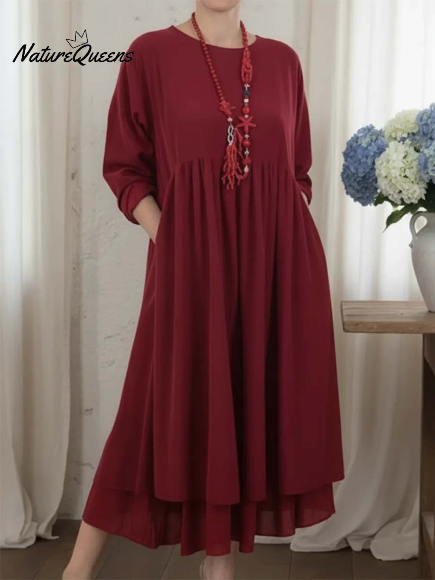 Women's Loose-fitting Double-layered Hem Midi Dress