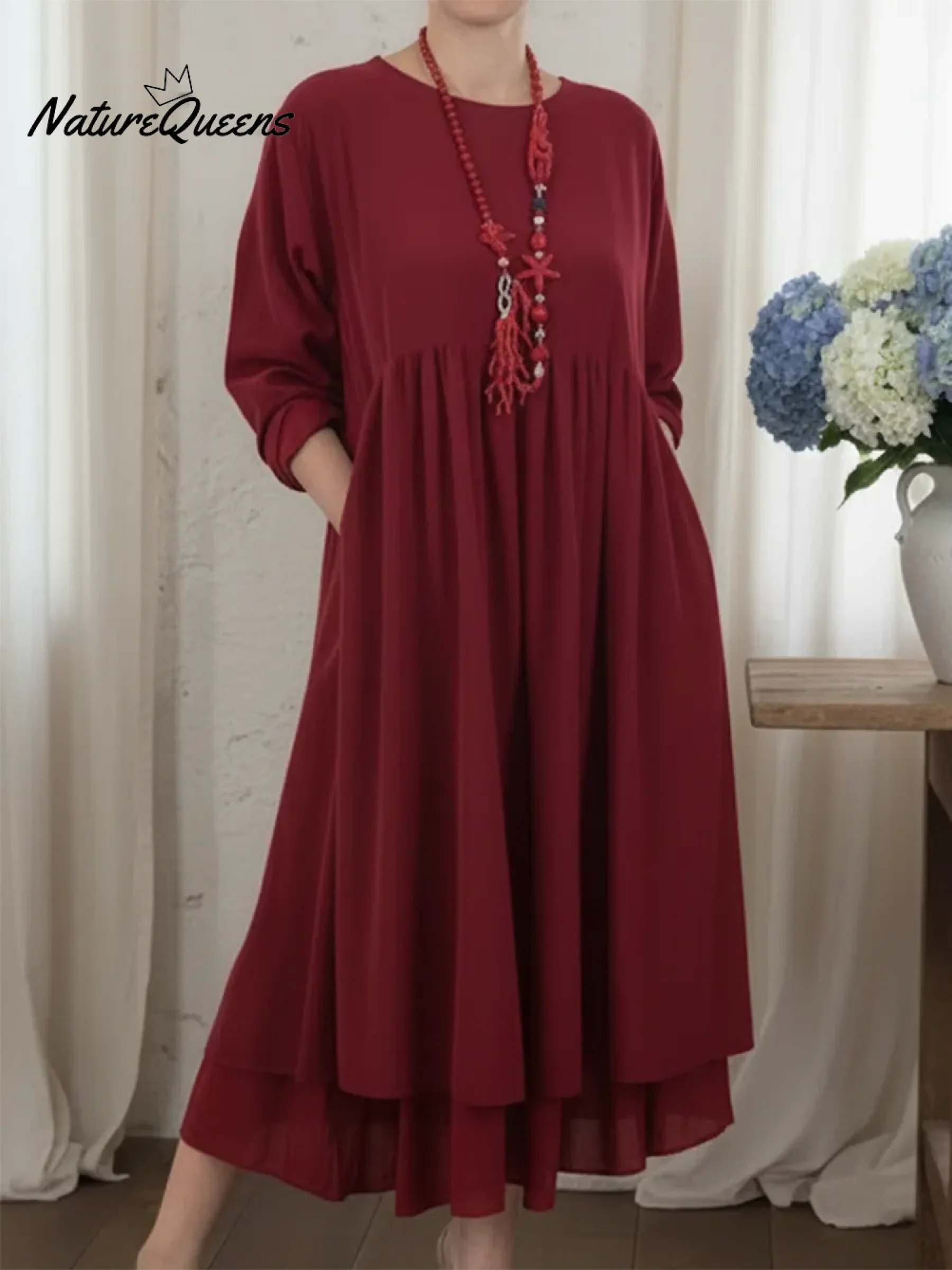 Women's Loose-fitting Double-layered Hem Midi Dress