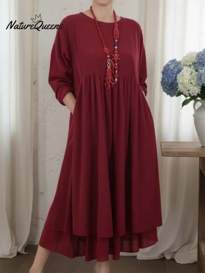 Women's Loose-fitting Double-layered Hem Midi Dress